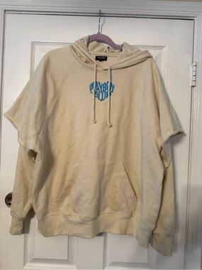 PLAYBOY Cream Hoodie with Blue Logo Zip-Up Style